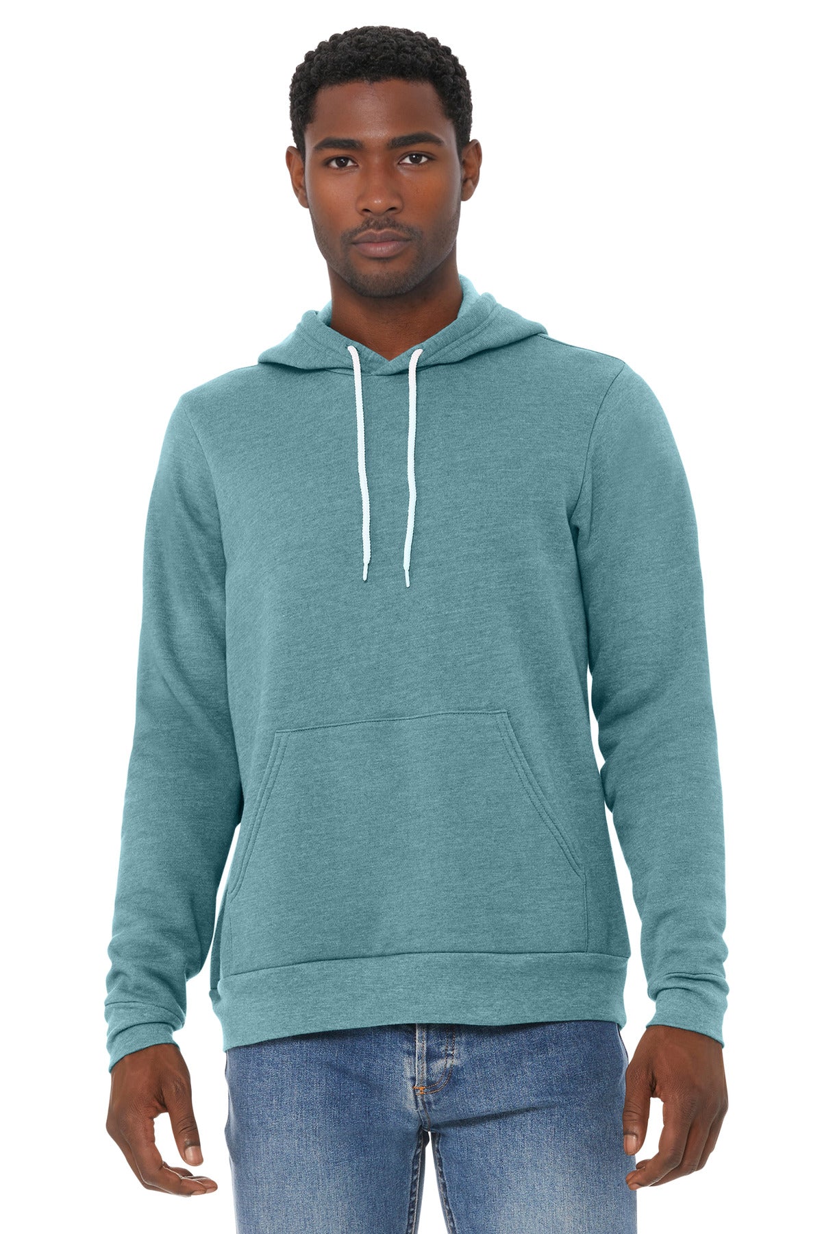 Front View of HtrBluLagn BELLA+CANVAS Unisex Sponge Fleece Pullover Hoodie. BC3719