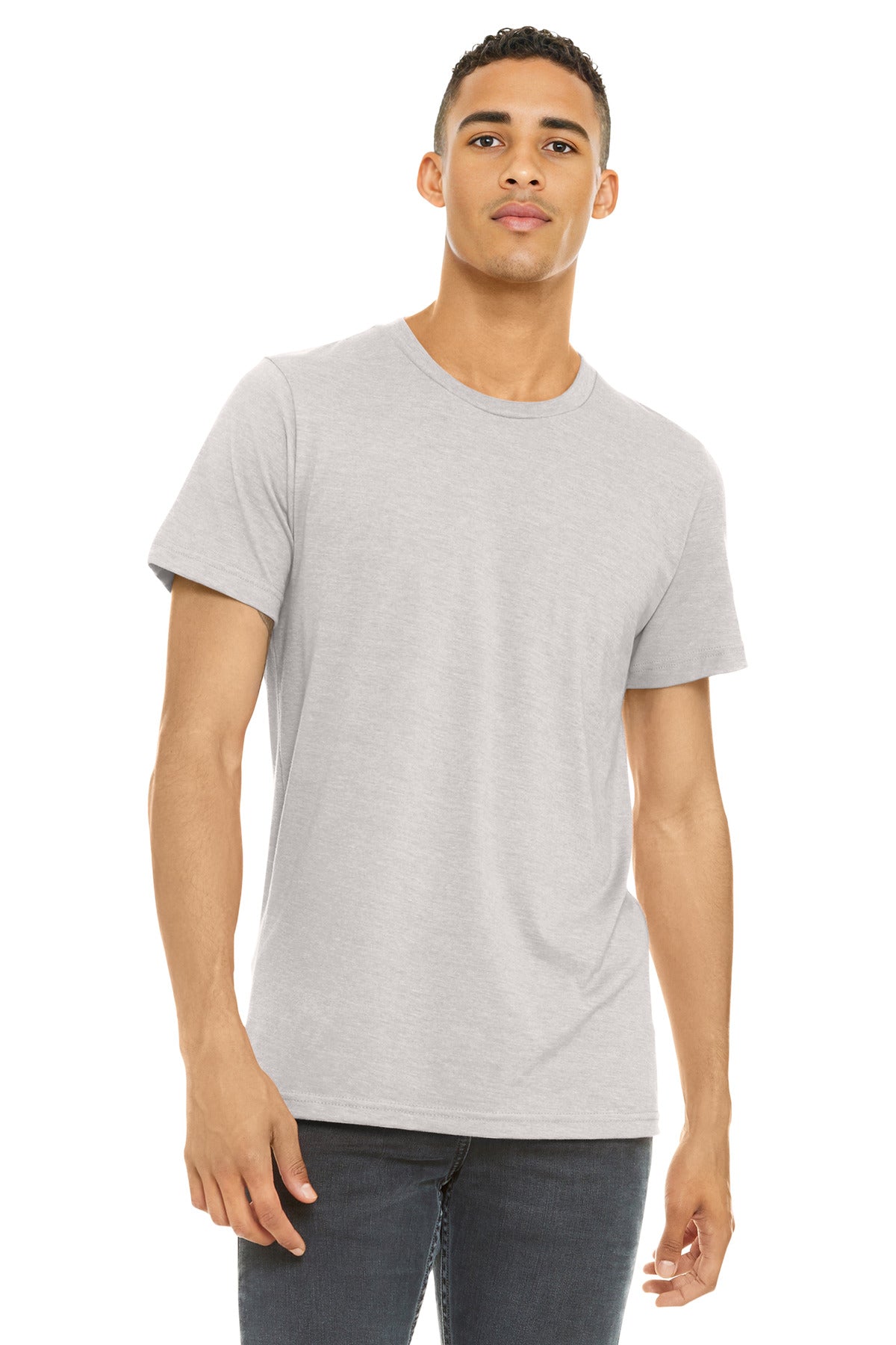 Front View of HtrCoolGry BELLA+CANVAS Unisex Heather CVC Short Sleeve Tee. BC3001CVC