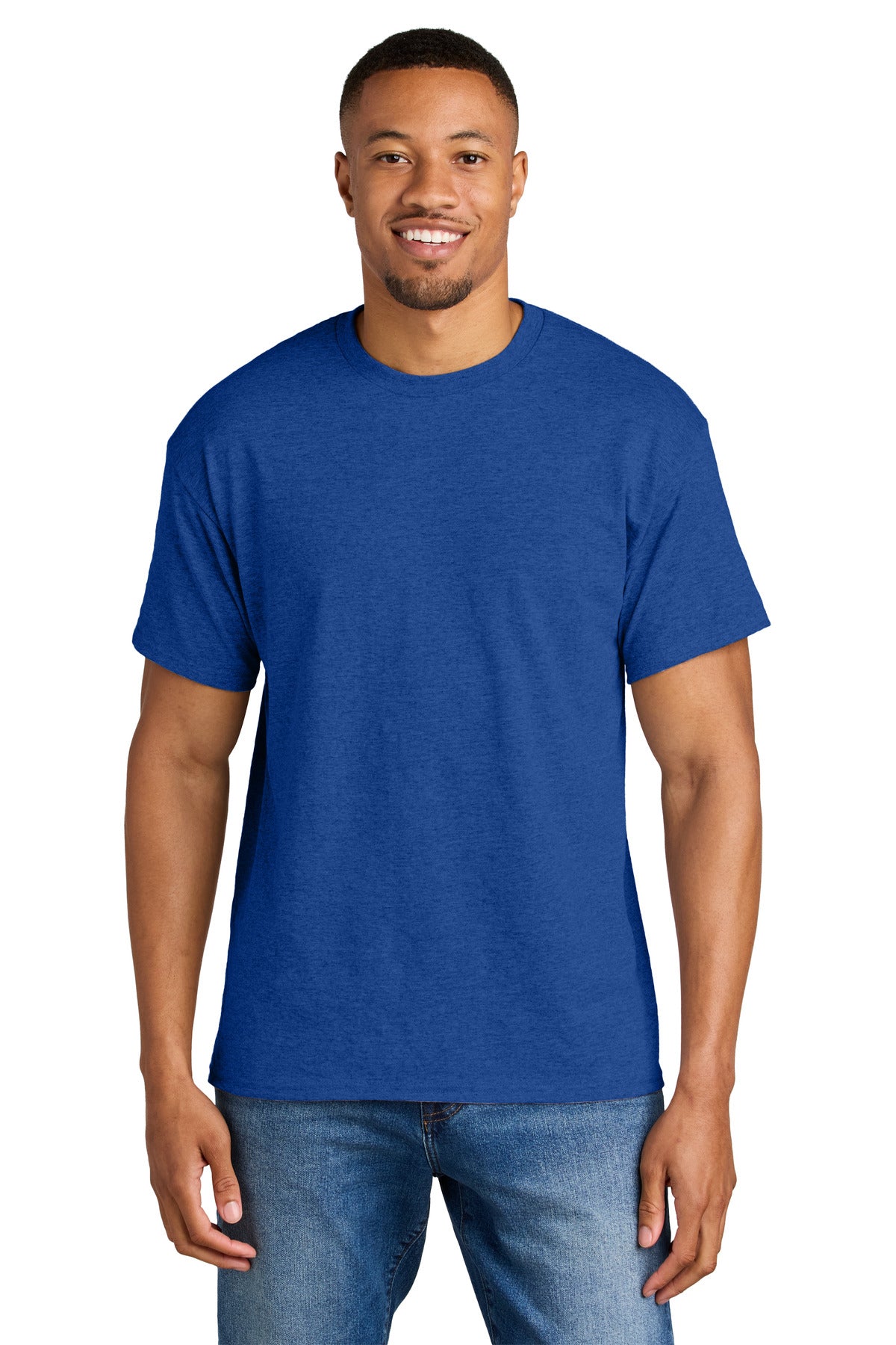 Front View of HtrDpRoyal Gildan DryBlend 50 Cotton/50 Poly T-Shirt. 8000