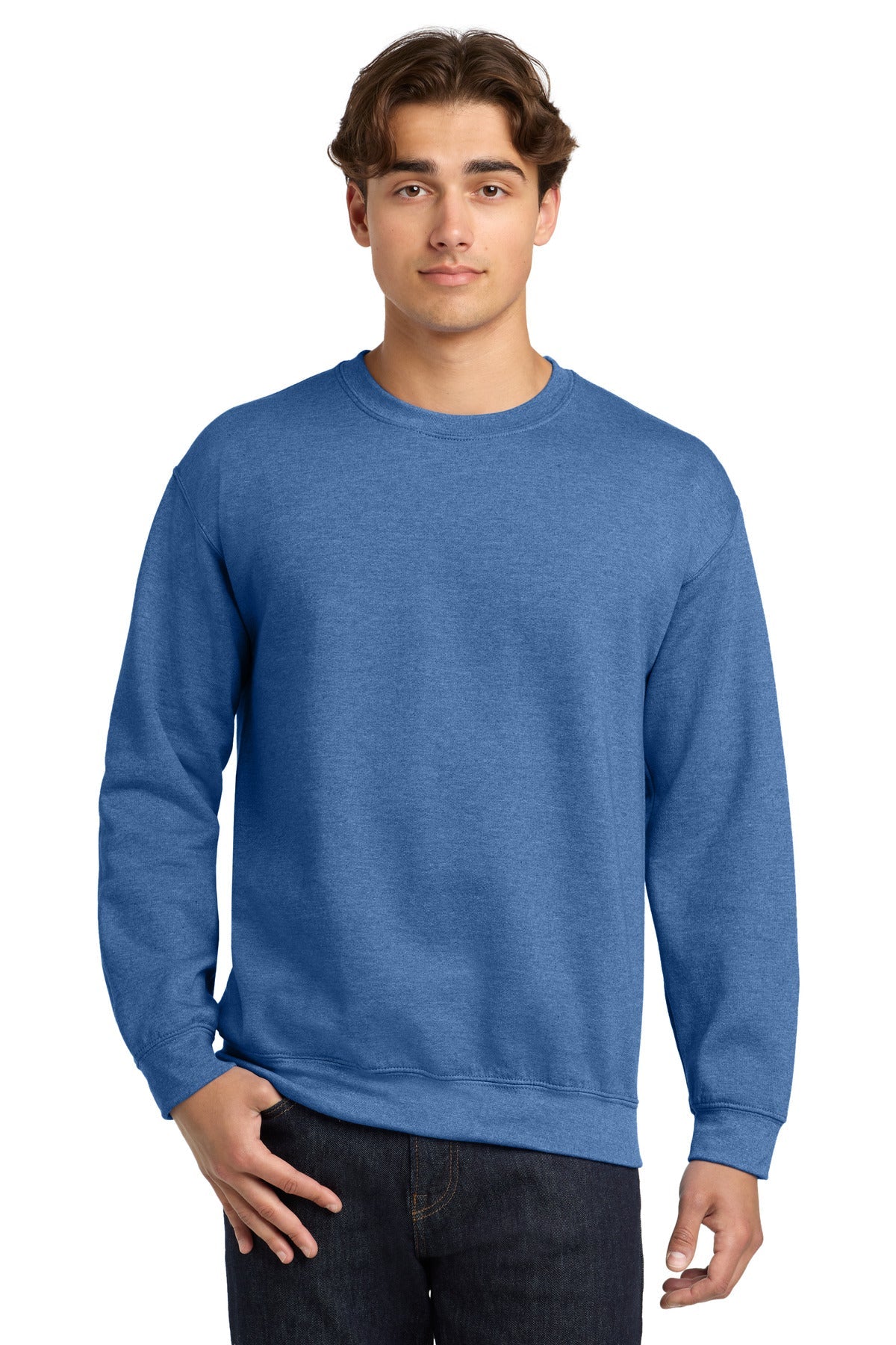 Front View of HtrDpRoyal Gildan Heavy Blend Crewneck Sweatshirt. 18000