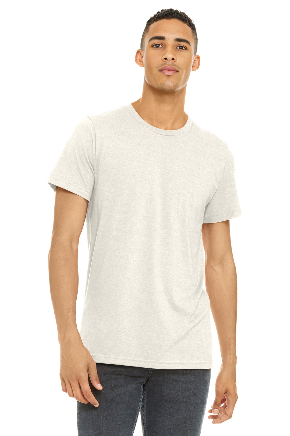Front View of HtrNatural BELLA+CANVAS Unisex Heather CVC Short Sleeve Tee. BC3001CVC