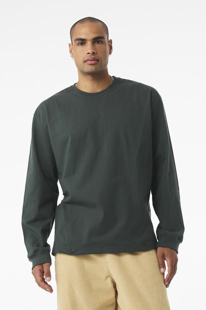 Front View of HunterGrn BELLA+CANVAS Unisex 7.5-Ounce Heavyweight Long Sleeve Tee BC4651