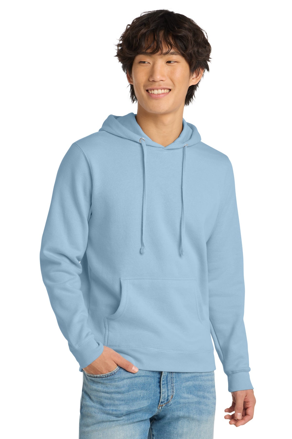 Front View of Ice Blue District V.I.T. Fleece Hoodie DT6100