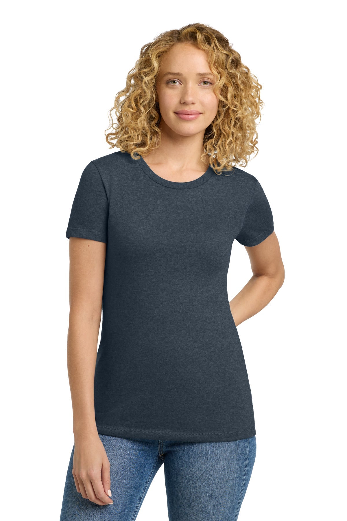Front View of Indigo Next Level Apparel Women's CVC Tee. NL6610