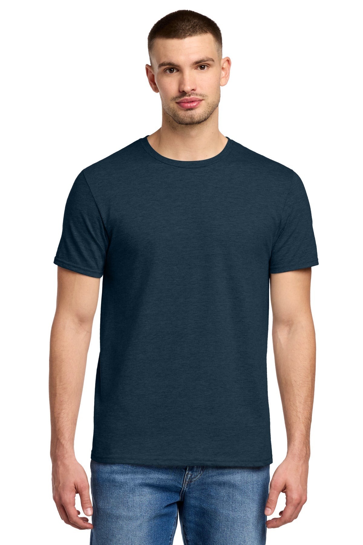Front View of IndigoHtr Jerzees Premium Blend Ring Spun T-Shirt 560M