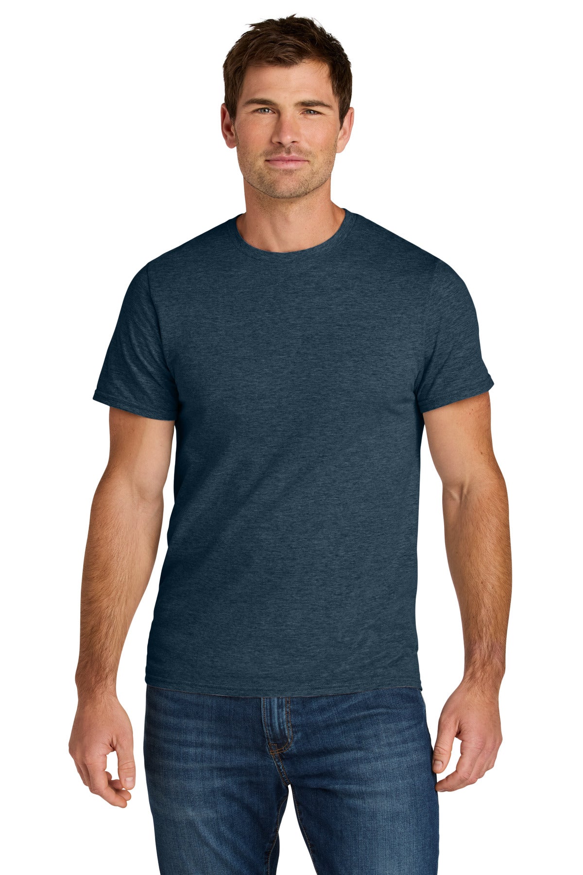 Front View of IndigoHtr Jerzees Ultimate Unisex Ring Spun T-Shirt IC46M