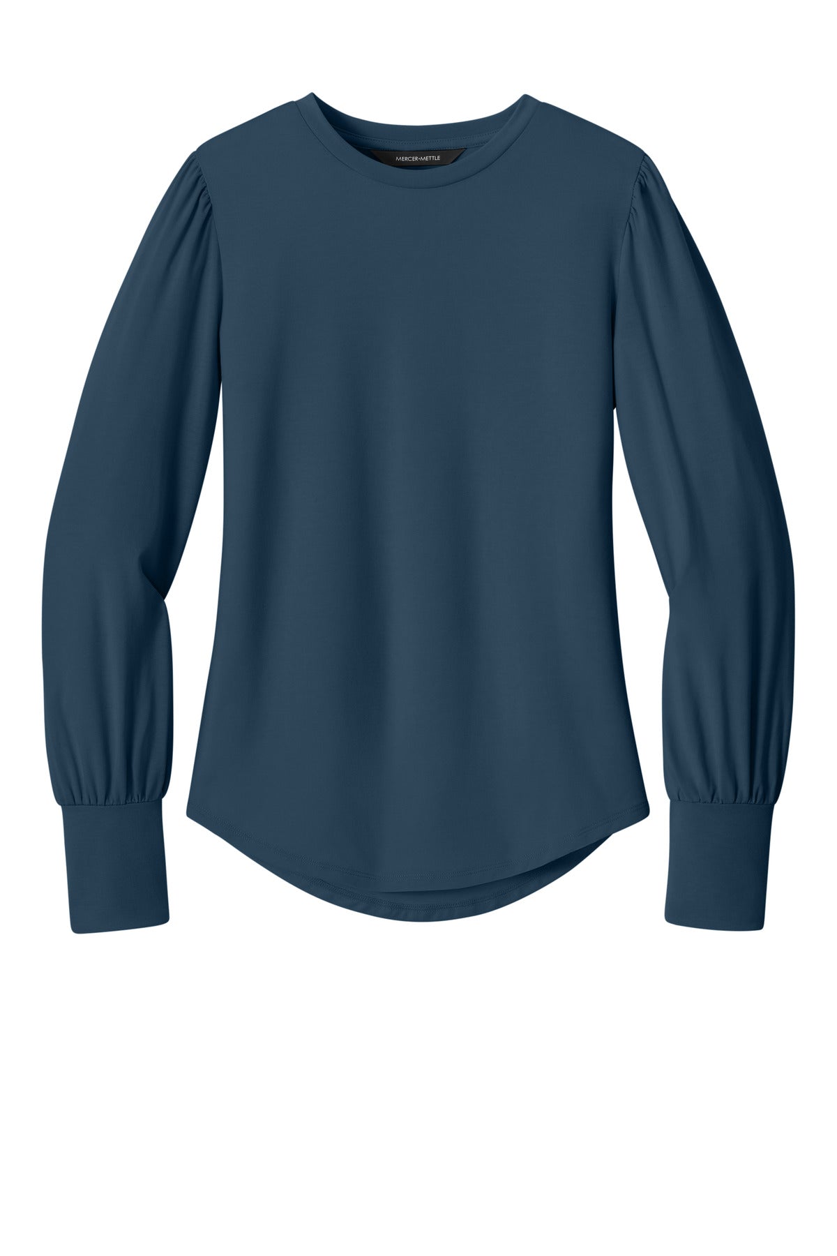 Front View of InsBlue Mercer+Mettle Women's Stretch Jersey Long Sleeve Blouson Top MM1019