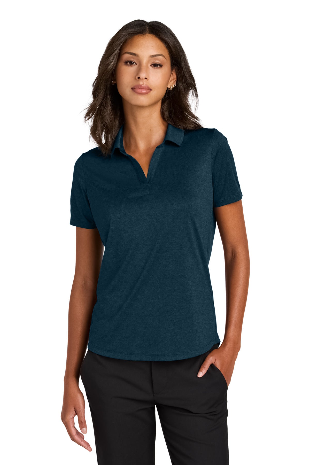 Front View of InsigBlHtr Mercer+Mettle Women's Recharge Jersey Polo MM1021