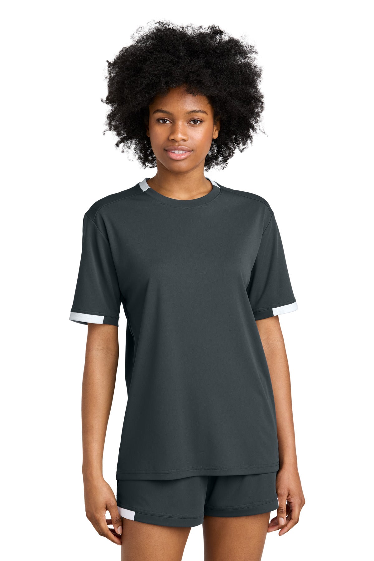 Front View of IrGy/White Sport-Tek Club Short Sleeve Crew ST440