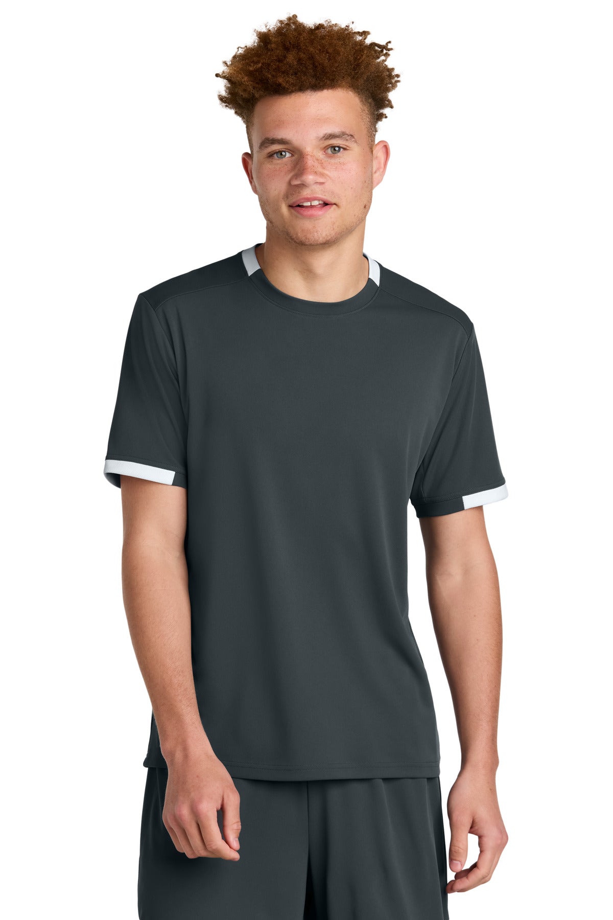 Front View of IrGy/White Sport-Tek Club Short Sleeve Crew ST440