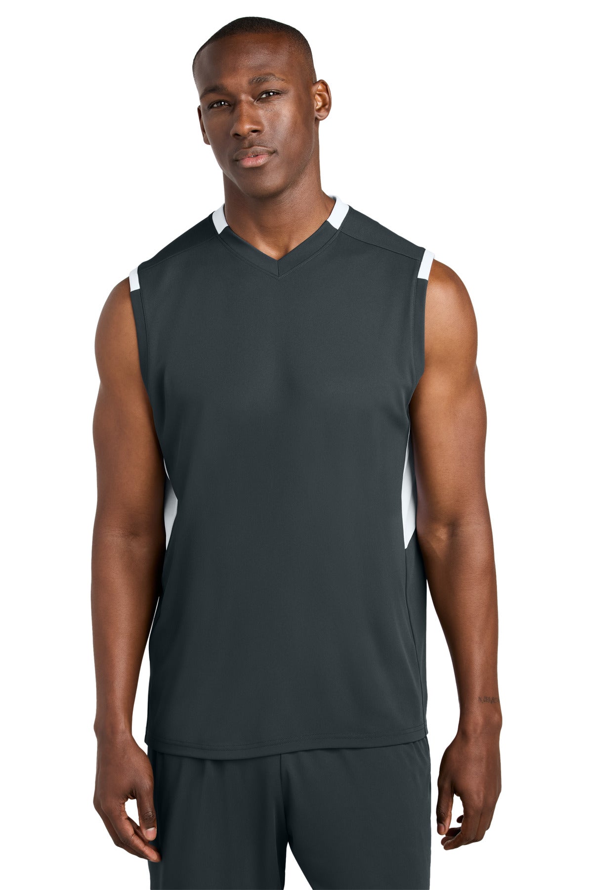 Front View of IrGy/White Sport-Tek Club Sleeveless V-Neck ST441