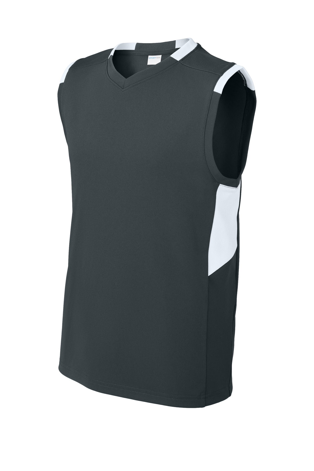Front View of IrGy/White Sport-Tek Youth Club Sleeveless V-Neck YST441