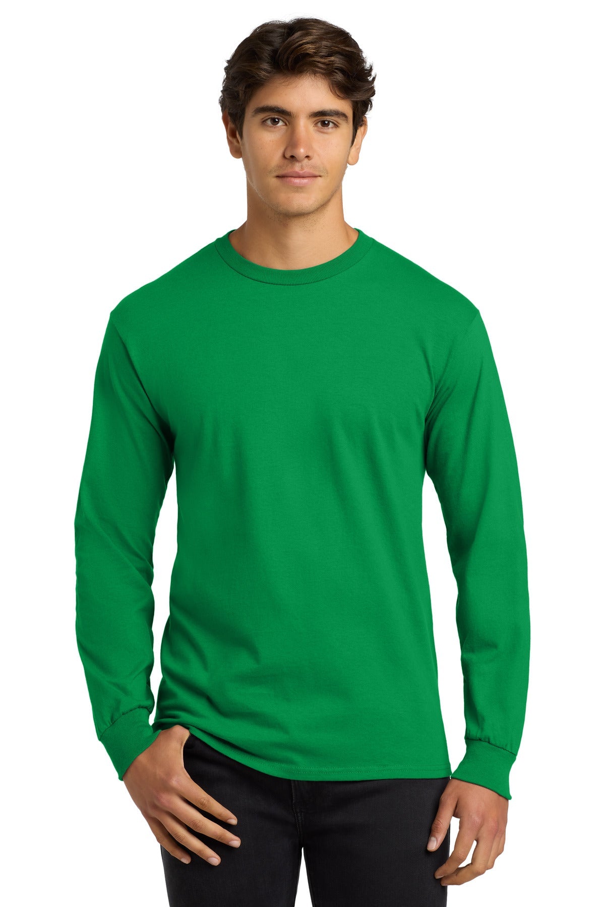 Front View of Irish Green Gildan - Ultra Cotton 100% US Cotton Long Sleeve T-Shirt. G2400