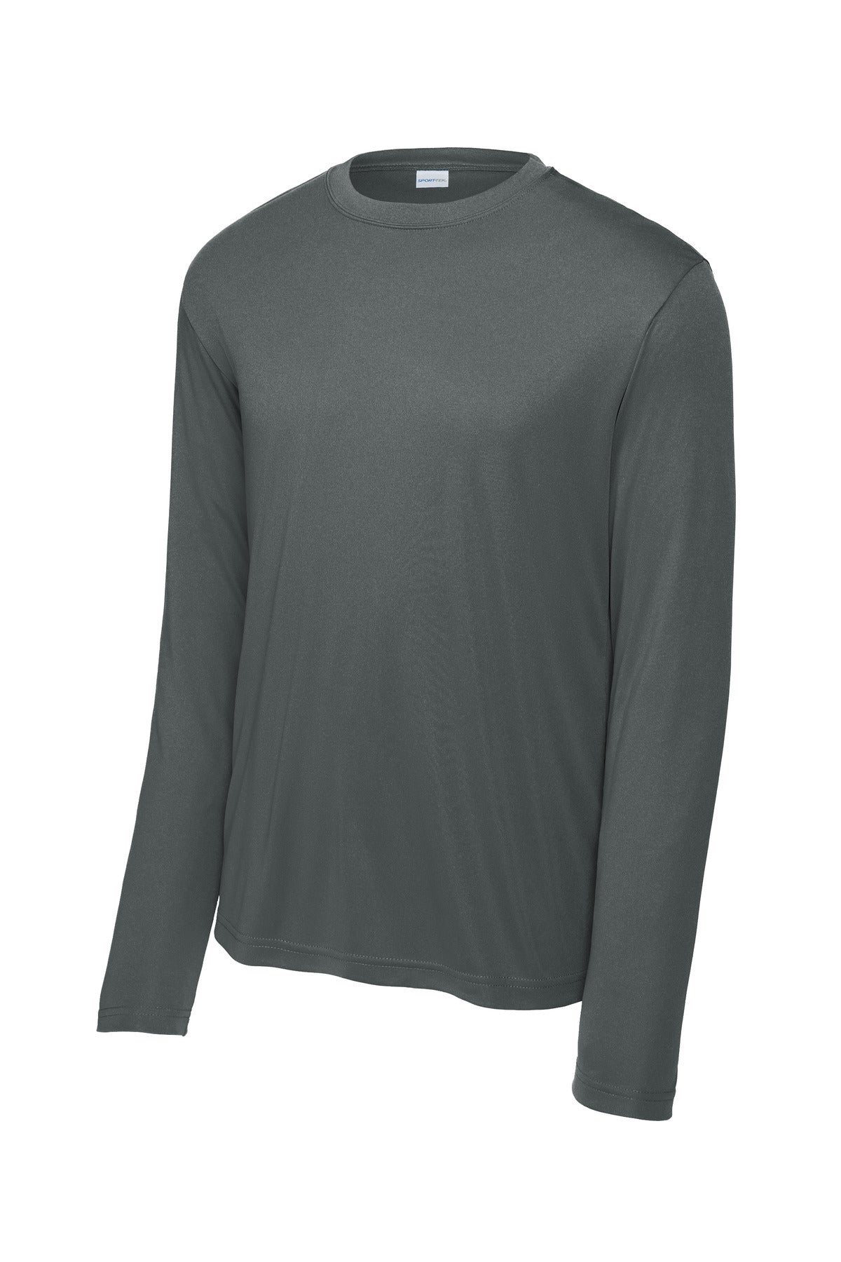 Front View of Iron Grey Sport-Tek Long Sleeve PosiCharge Competitor Tee. ST350LS
