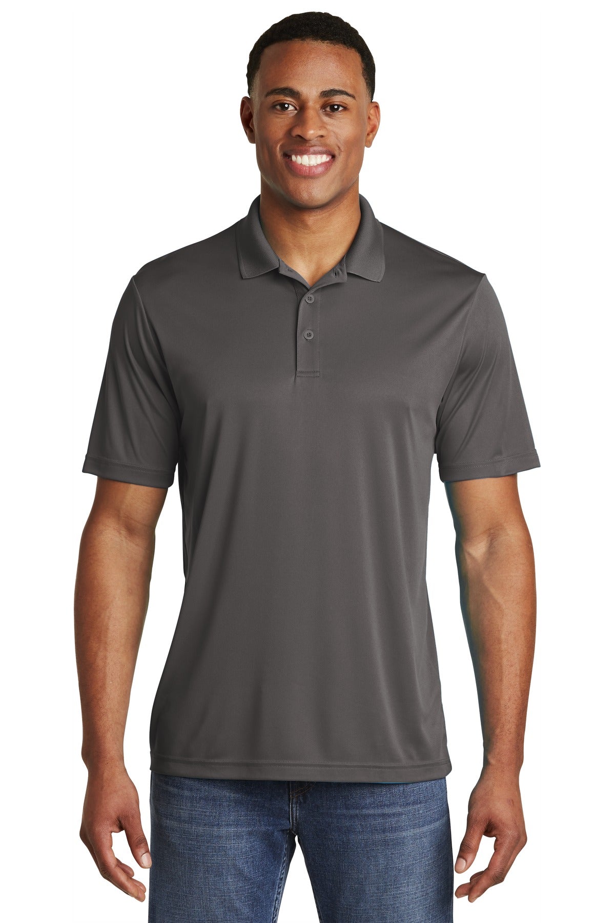 Front View of Iron Grey Sport-Tek PosiCharge Competitor Polo. ST550