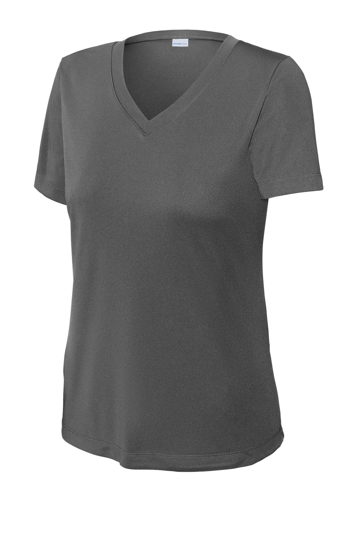 Front View of Iron Grey Sport-Tek Women's PosiCharge Competitor V-Neck Tee. LST353