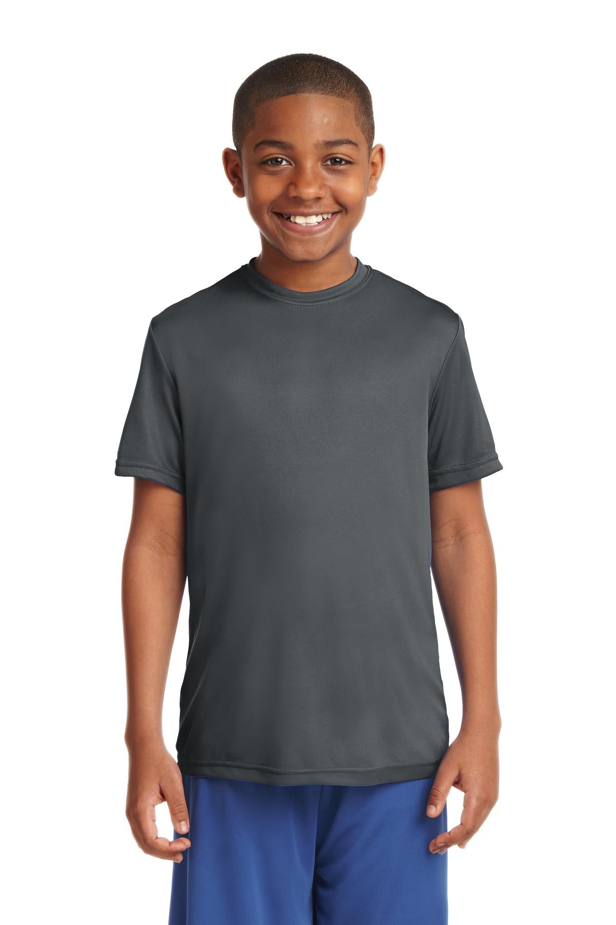 Front View of Iron Grey Sport-Tek Youth PosiCharge Competitor Tee. YST350
