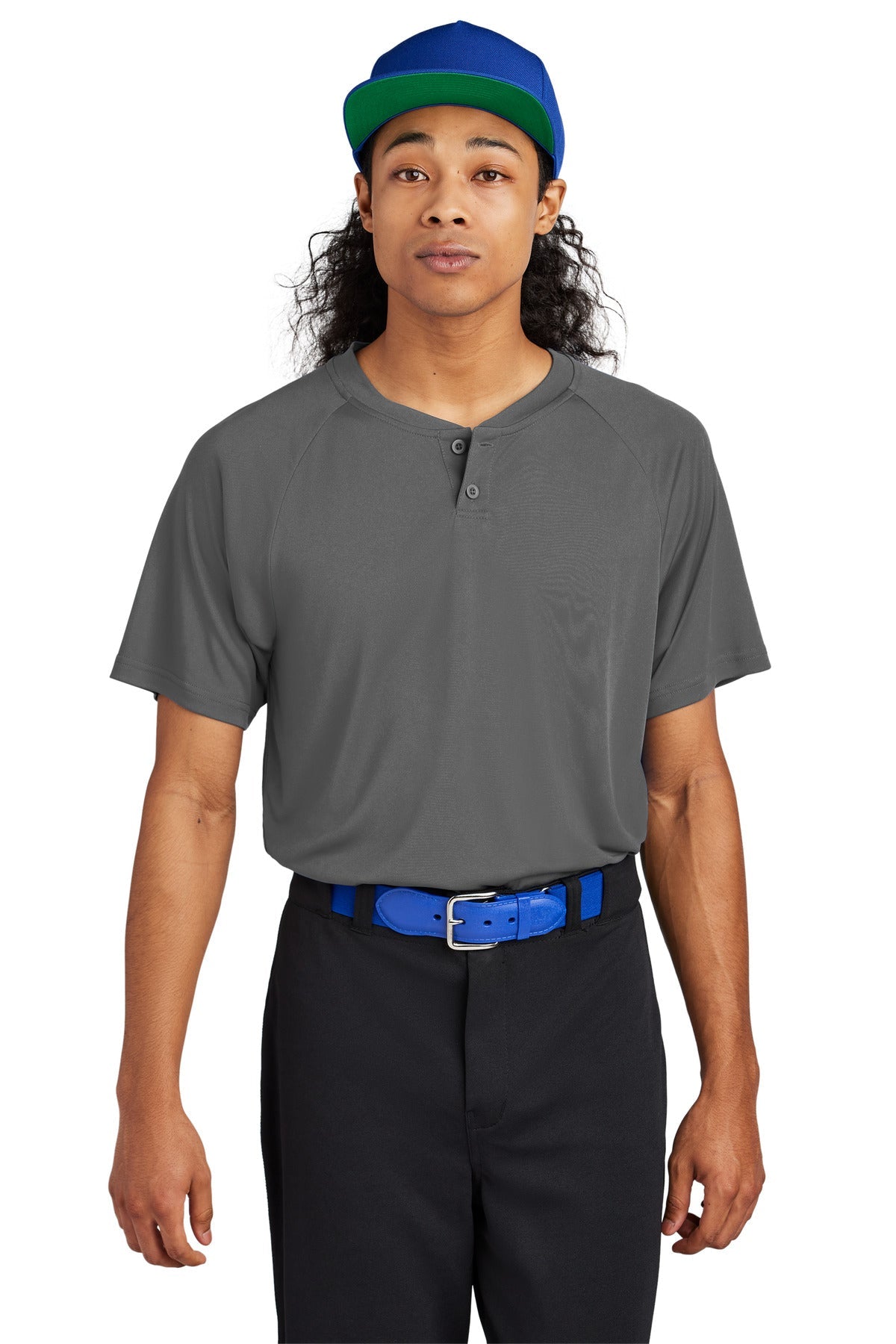 Front View of IronGrey Sport-Tek PosiCharge Competitor 2-Button Henley ST359