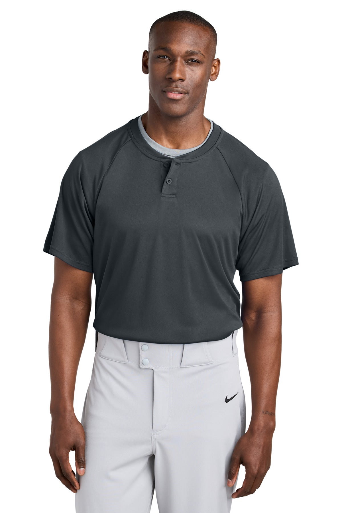 Front View of IronGrey Sport-Tek PosiCharge Competitor 2-Button Henley ST359