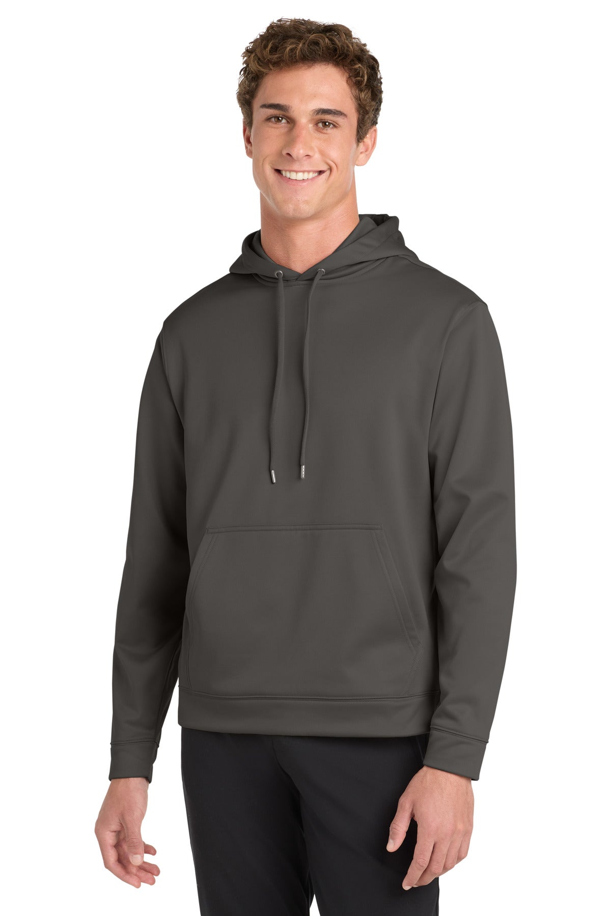 Front View of IronGrey Sport-Tek Sport-Wick Fleece Hooded Pullover. F244