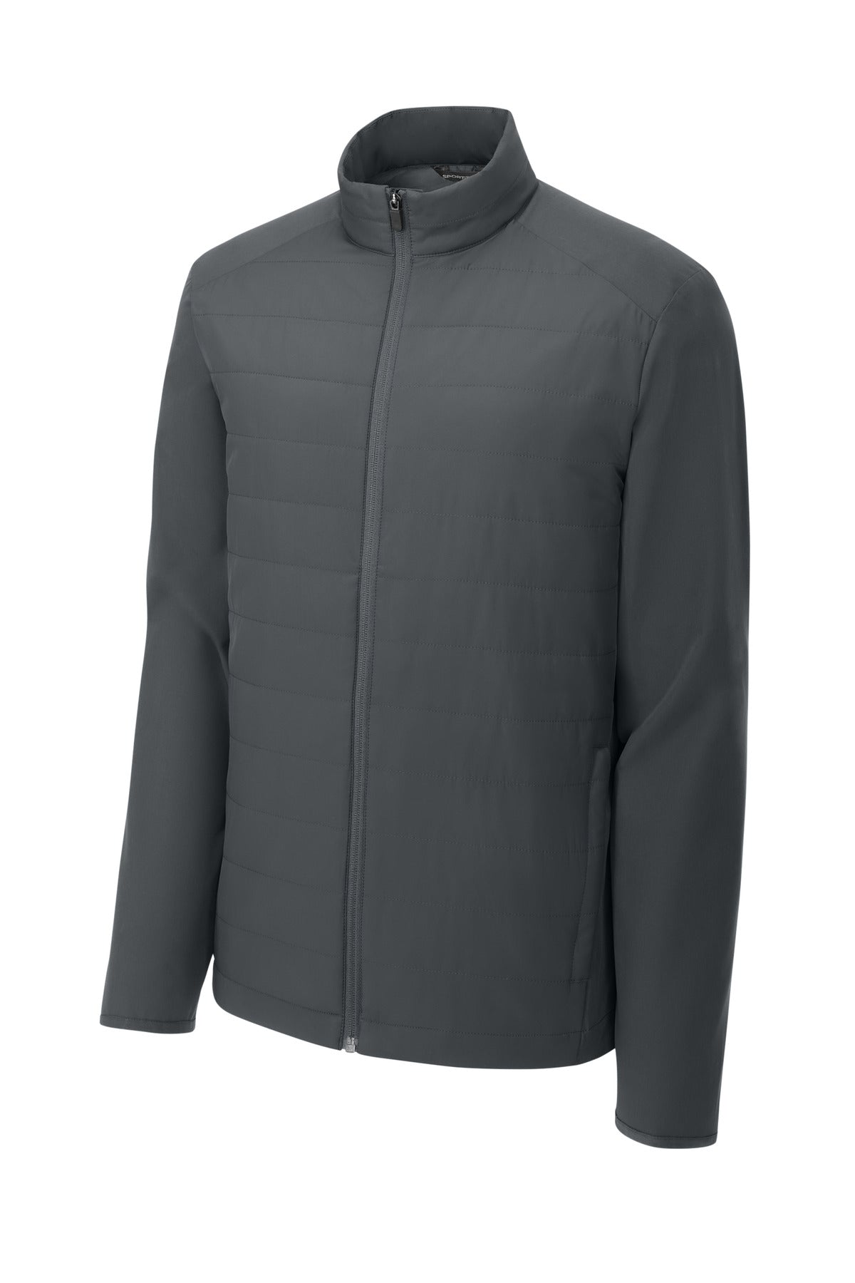 Front View of IronGrey Sport-Tek Teknical Hybrid Jacket ST940