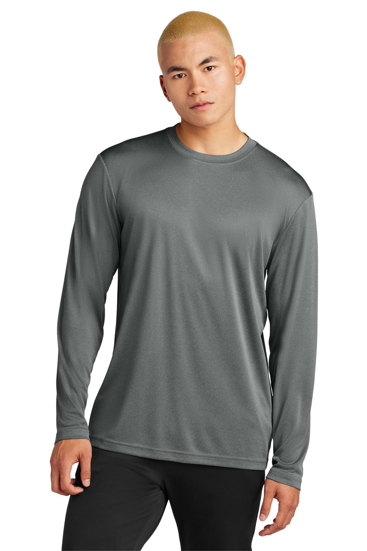 Front View of IronGreyHt Sport-Tek Long Sleeve PosiCharge Competitor Tee. ST350LS