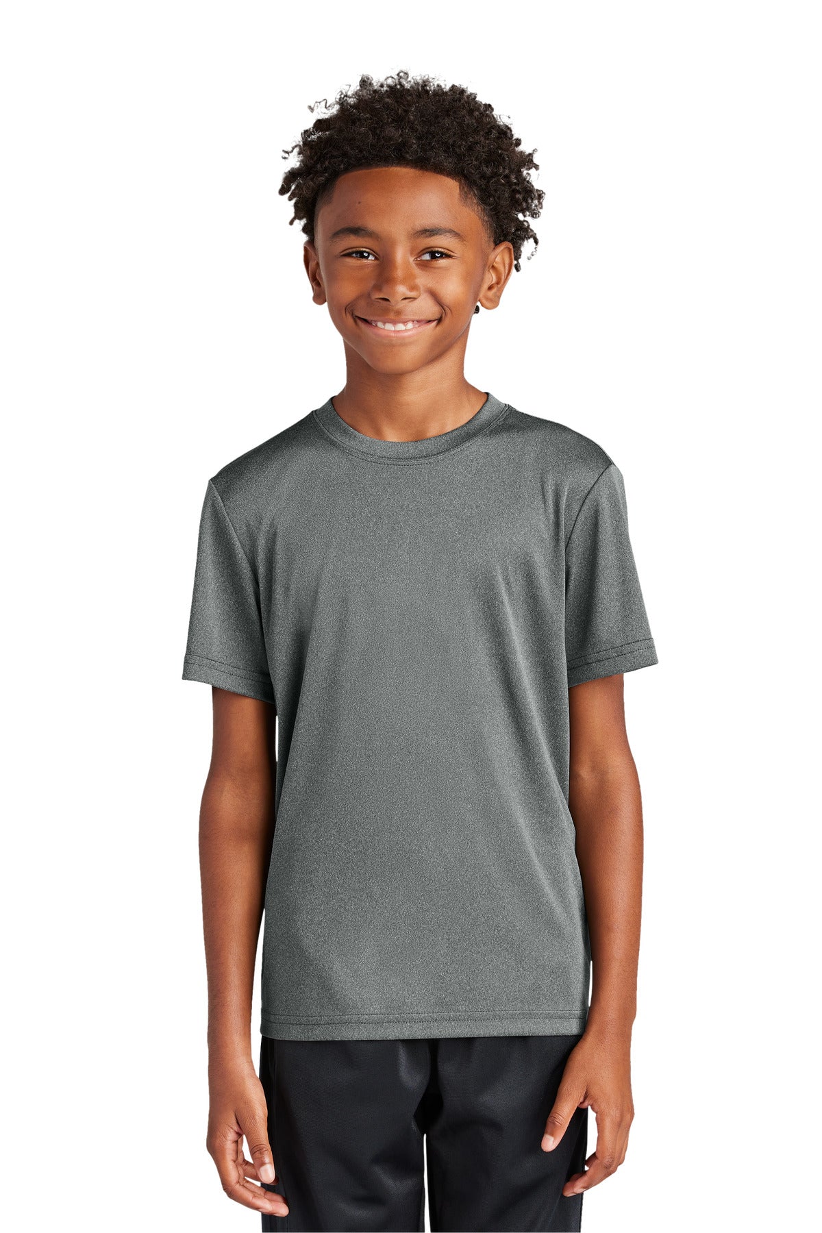 Front View of IronGreyHt Sport-Tek Youth PosiCharge Competitor Tee. YST350