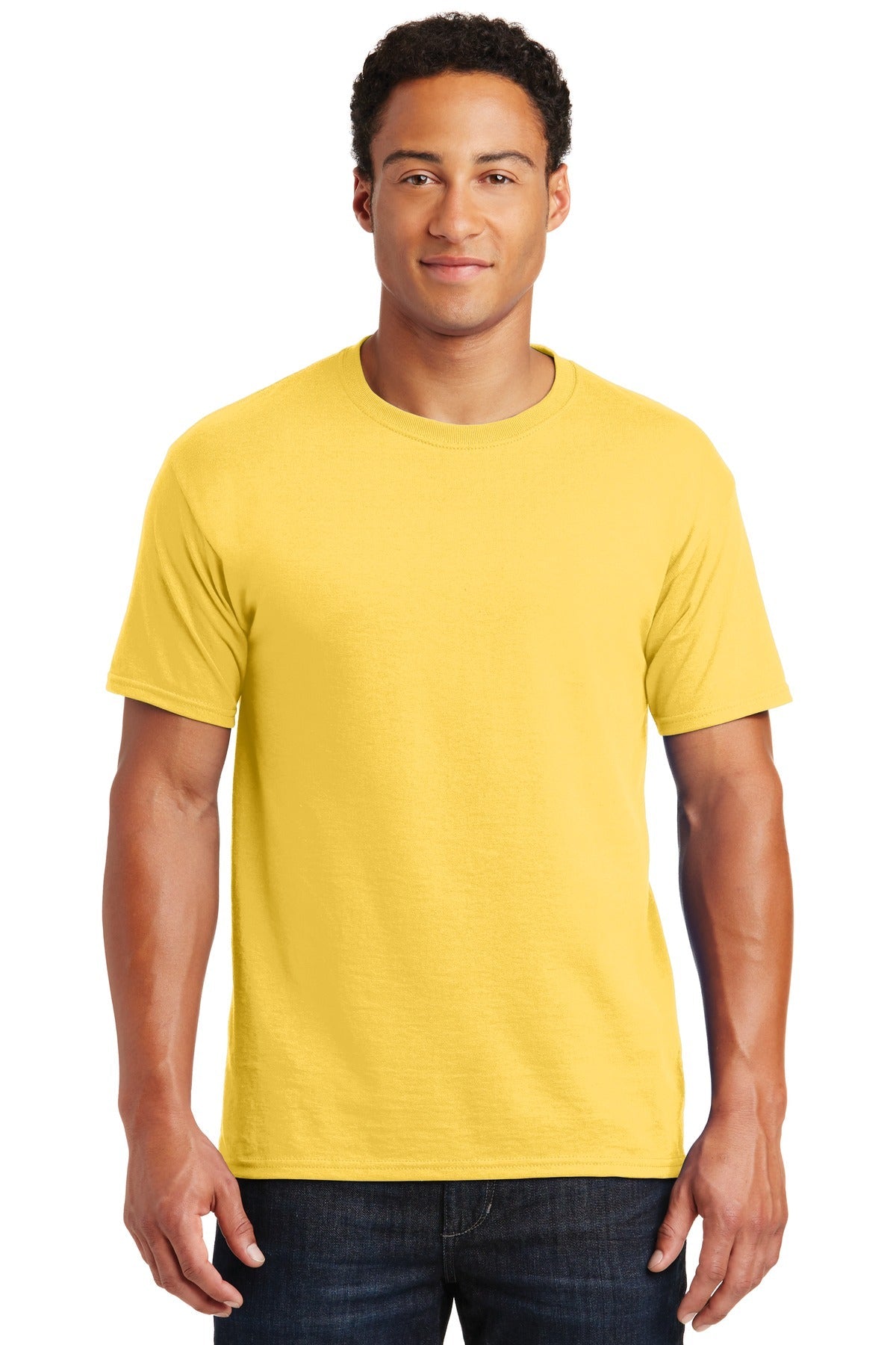 Front View of Island Yellow Jerzees - Dri-Power 50/50 Cotton/Poly T-Shirt. 29M