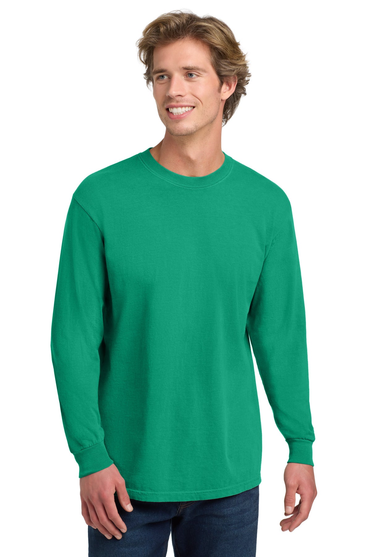 Front View of IslandGrn COMFORT COLORS Heavyweight Ring Spun Long Sleeve Tee. 6014