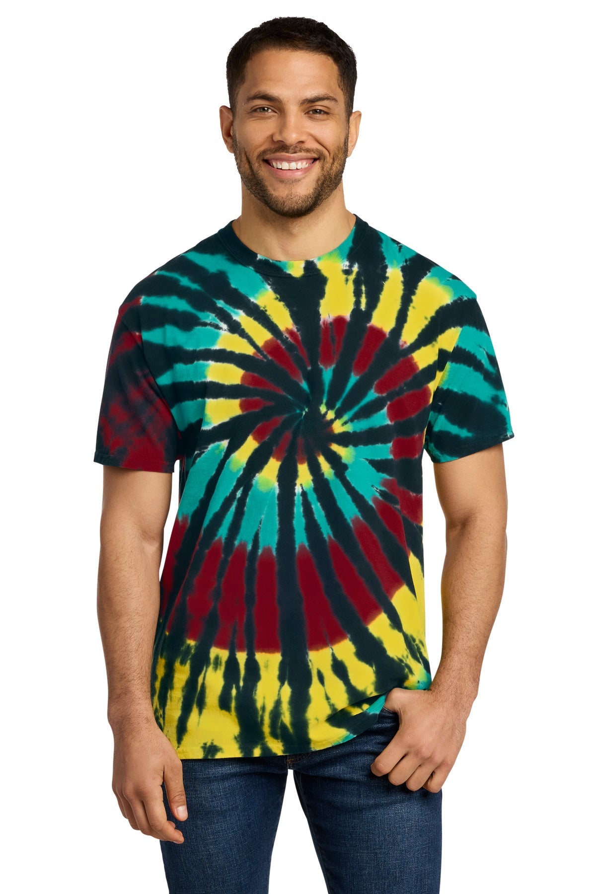 Front View of IslandSprl Port & Co Tie-Dye Tee. PC147
