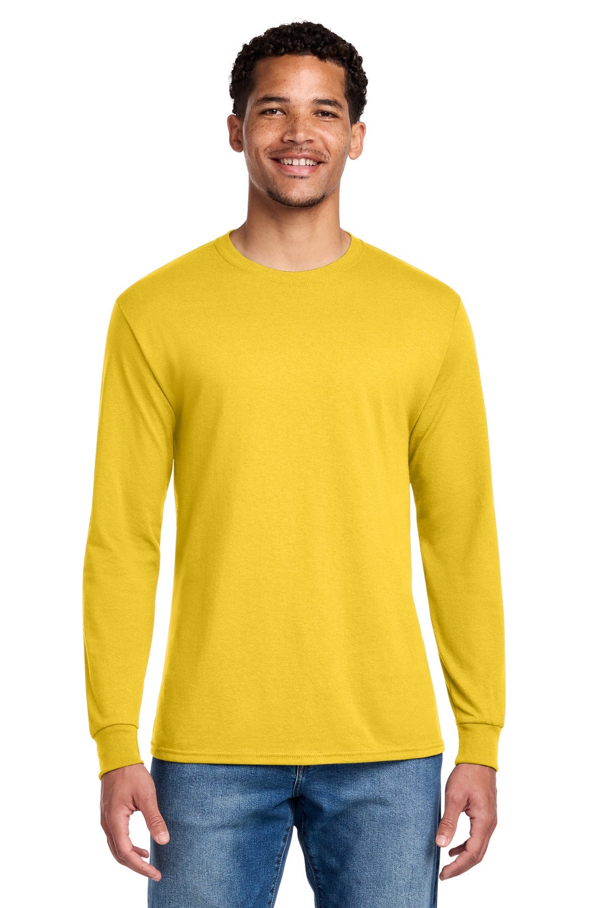 Front View of IslandYllw Jerzees - Dri-Power 50/50 Cotton/Poly Long Sleeve T-Shirt. 29LS