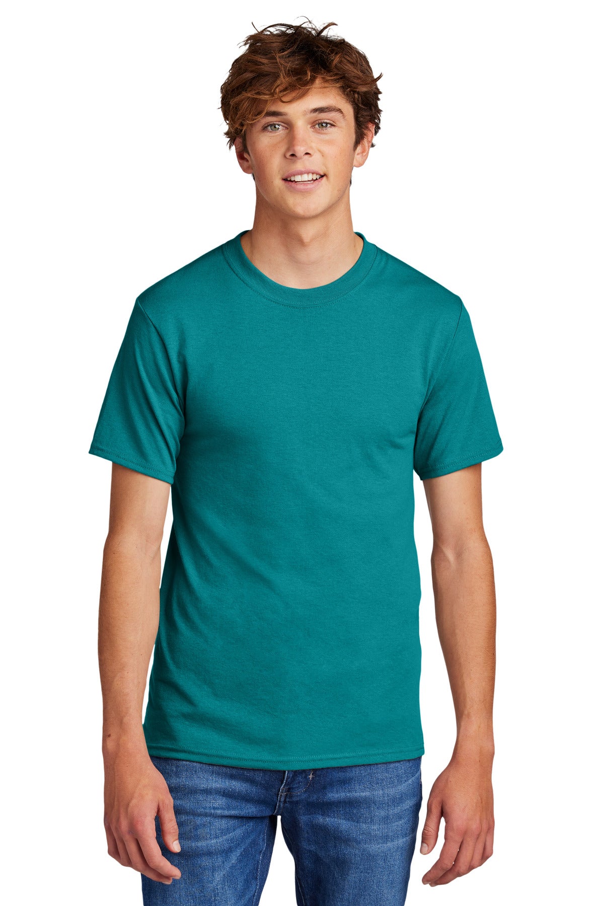 Front View of Jade Green Port & Co Core Blend Tee. PC55