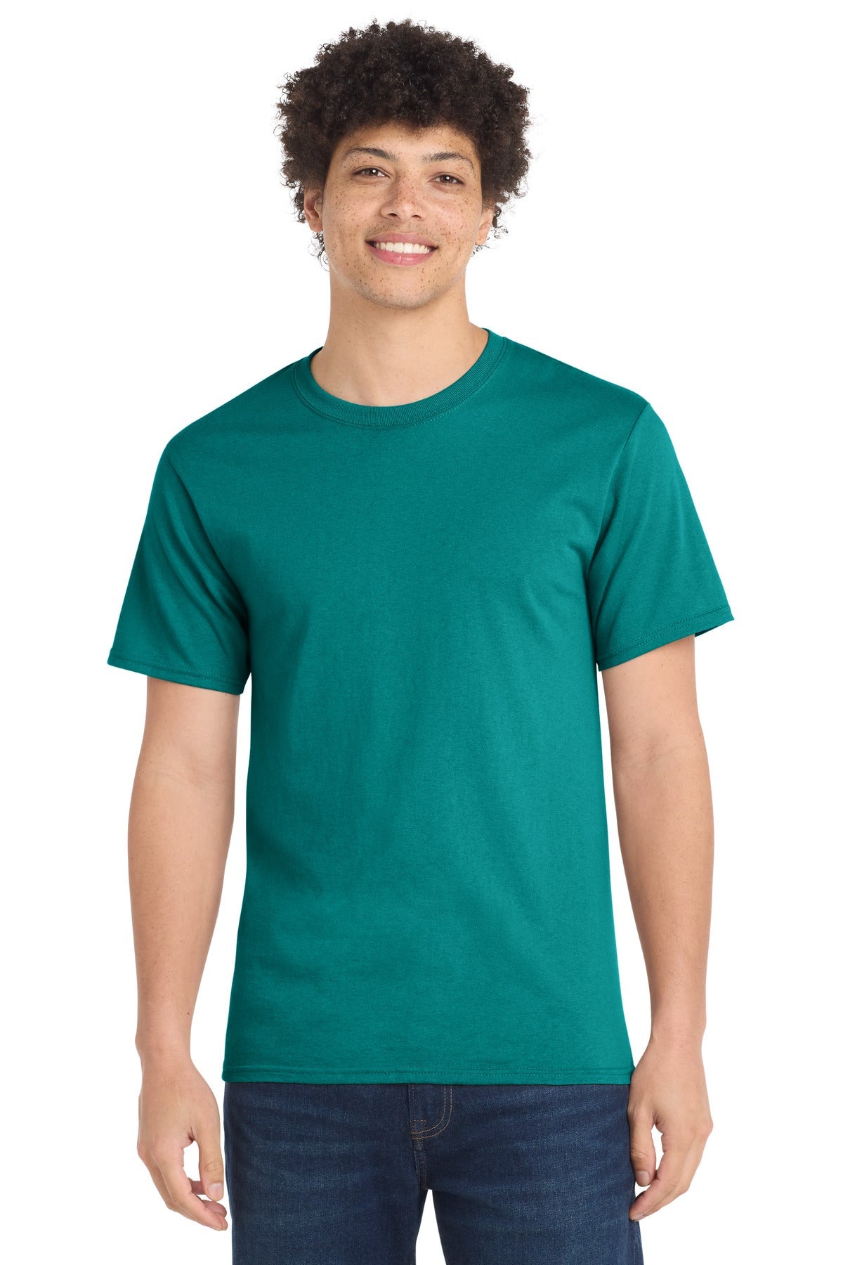 Front View of Jade Green Port & Co Tall Essential Tee. PC61T