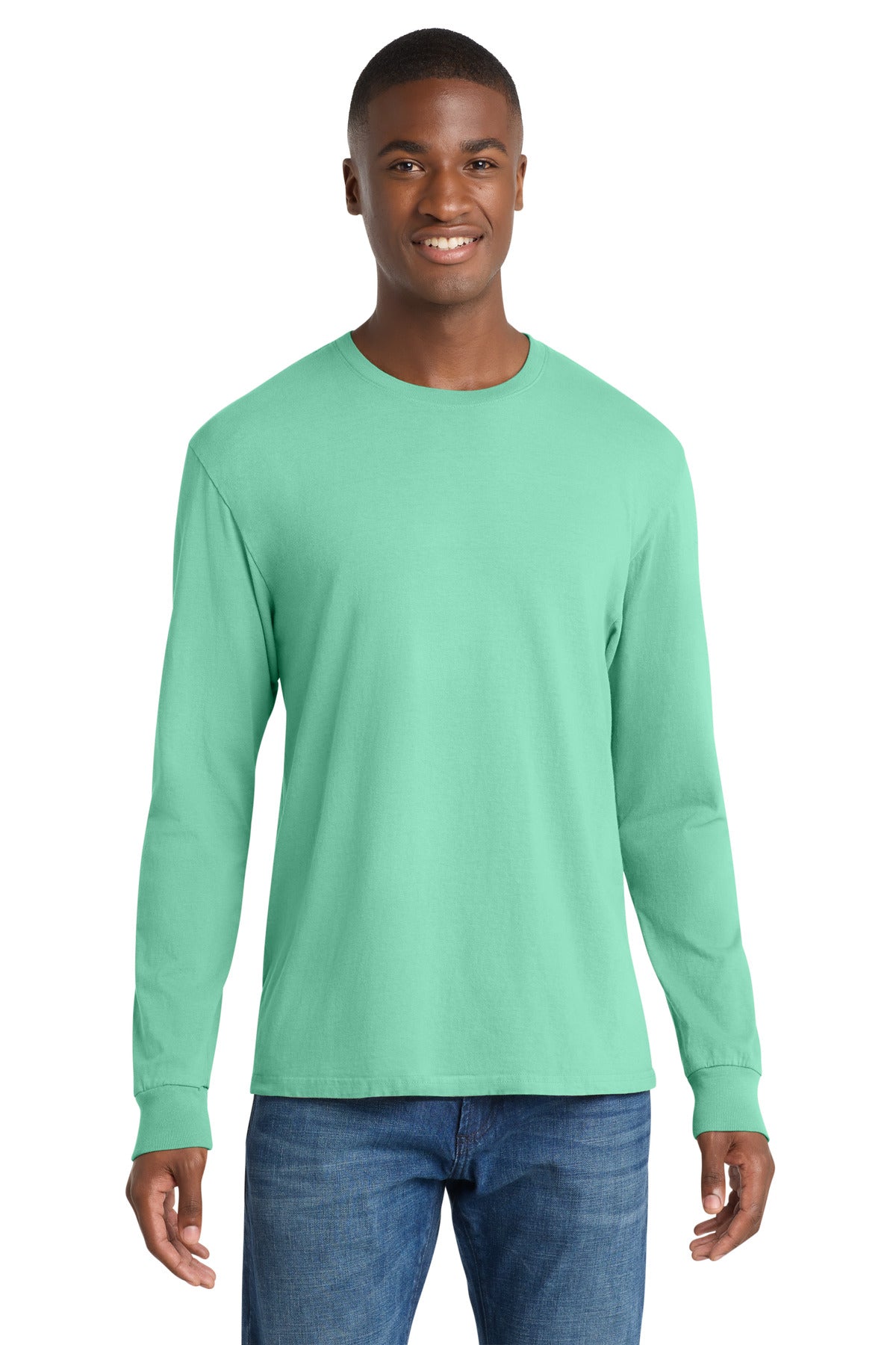 Front View of Jadeite Port & Co Beach Wash Garment-Dyed Long Sleeve Tee PC099LS