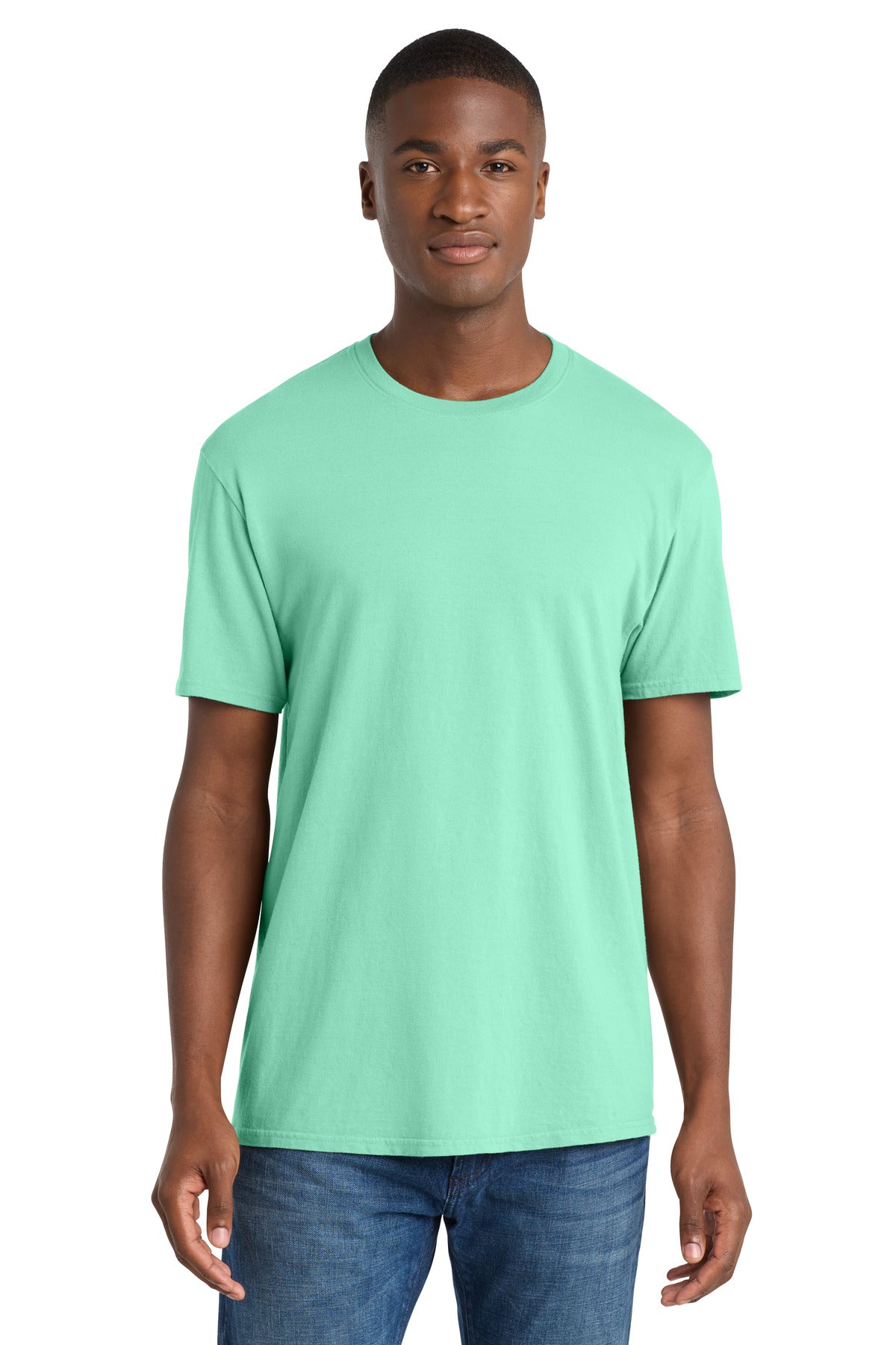 Front View of Jadeite Port & Co Beach Wash Garment-Dyed Tee. PC099