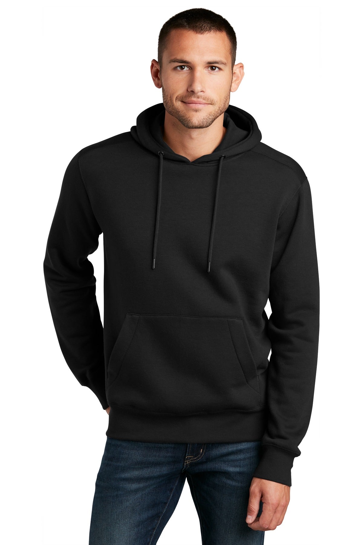 Front View of Jet Black District Perfect Weight Fleece Hoodie DT1101