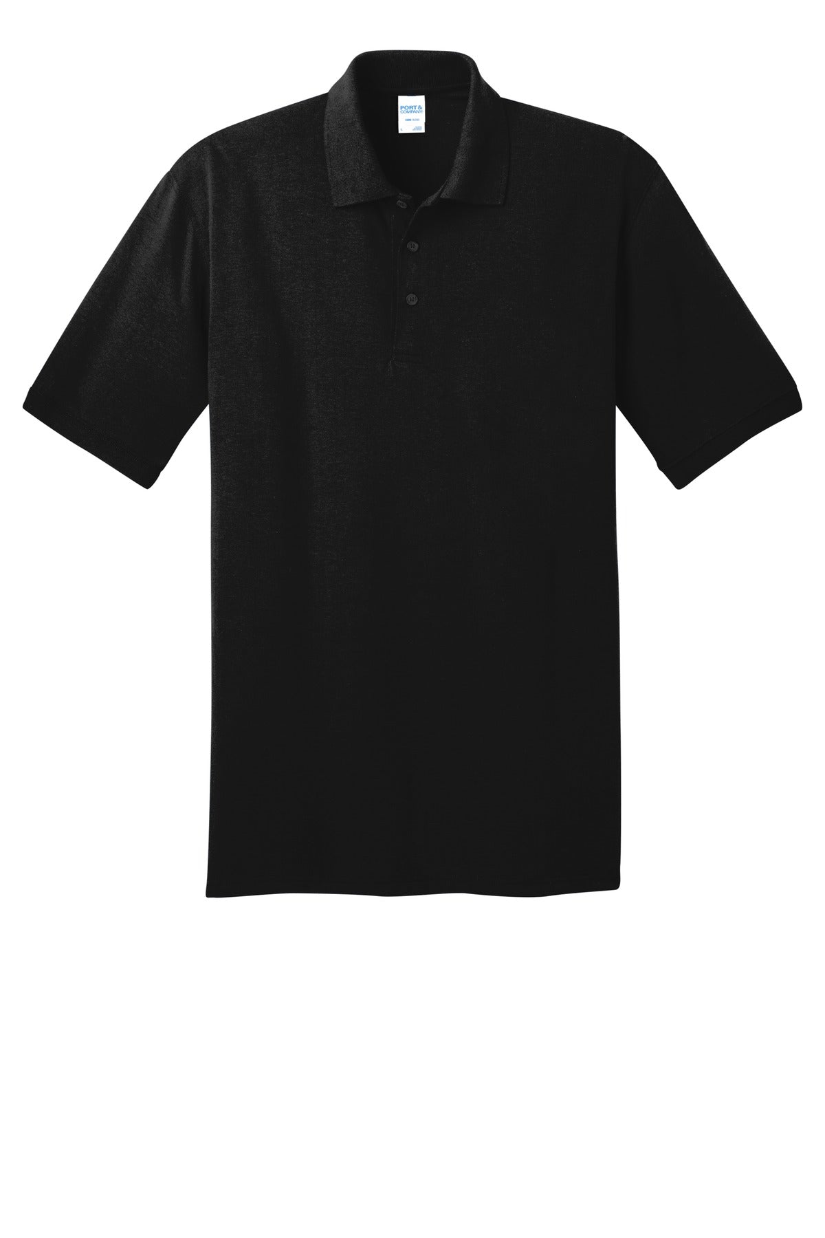Front View of Jet Black Port & Co Core Blend Jersey Knit Polo. KP55