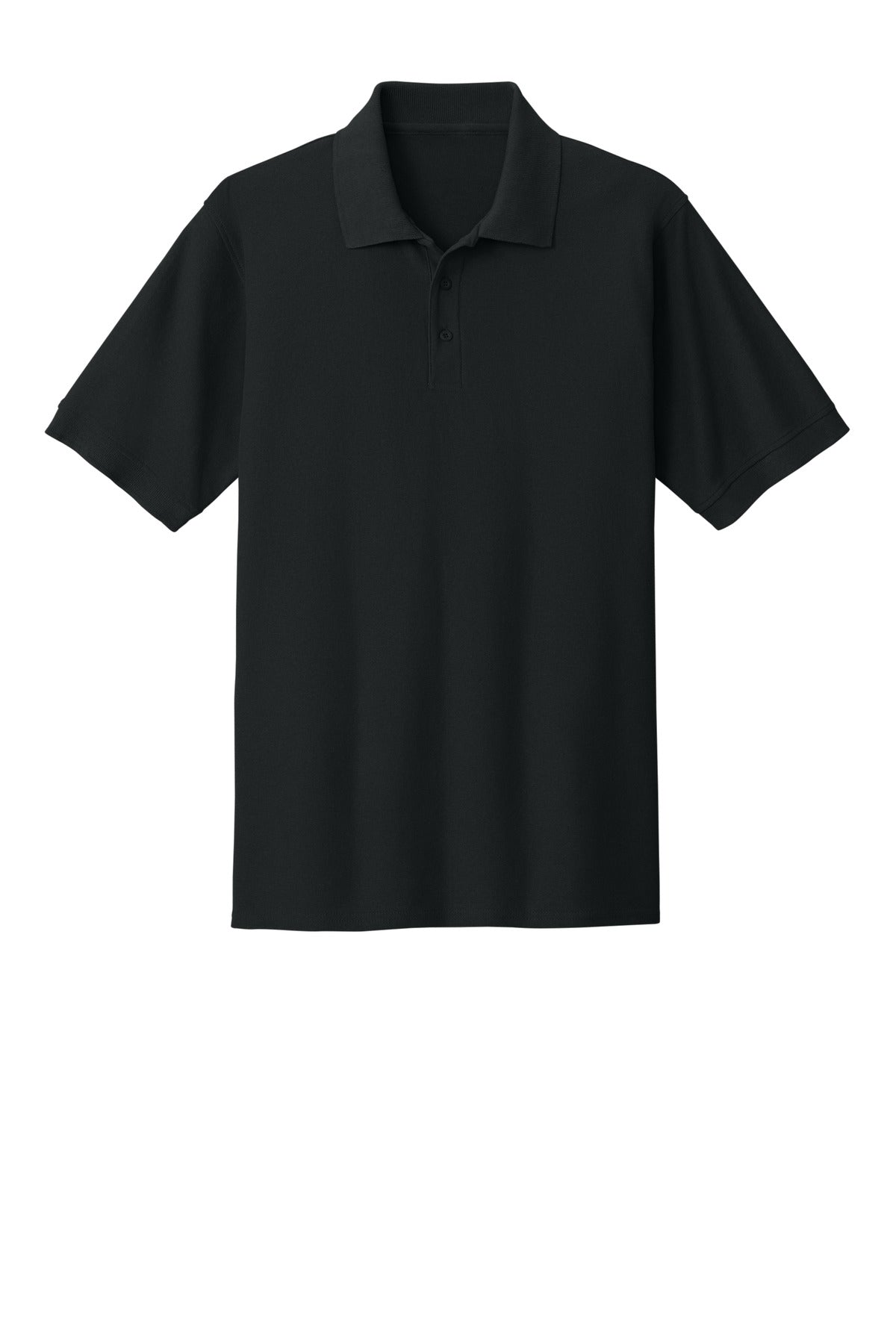 Front View of Jet Black Port & Co Core Blend Pique Polo. KP155
