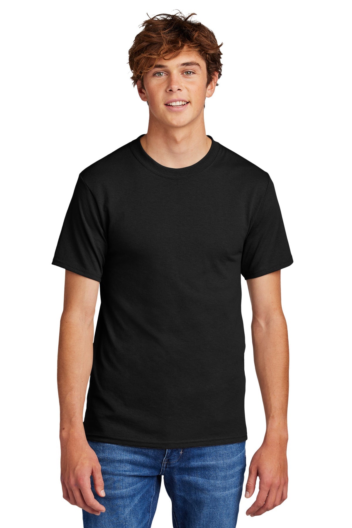 Front View of Jet Black Port & Co Core Blend Tee. PC55