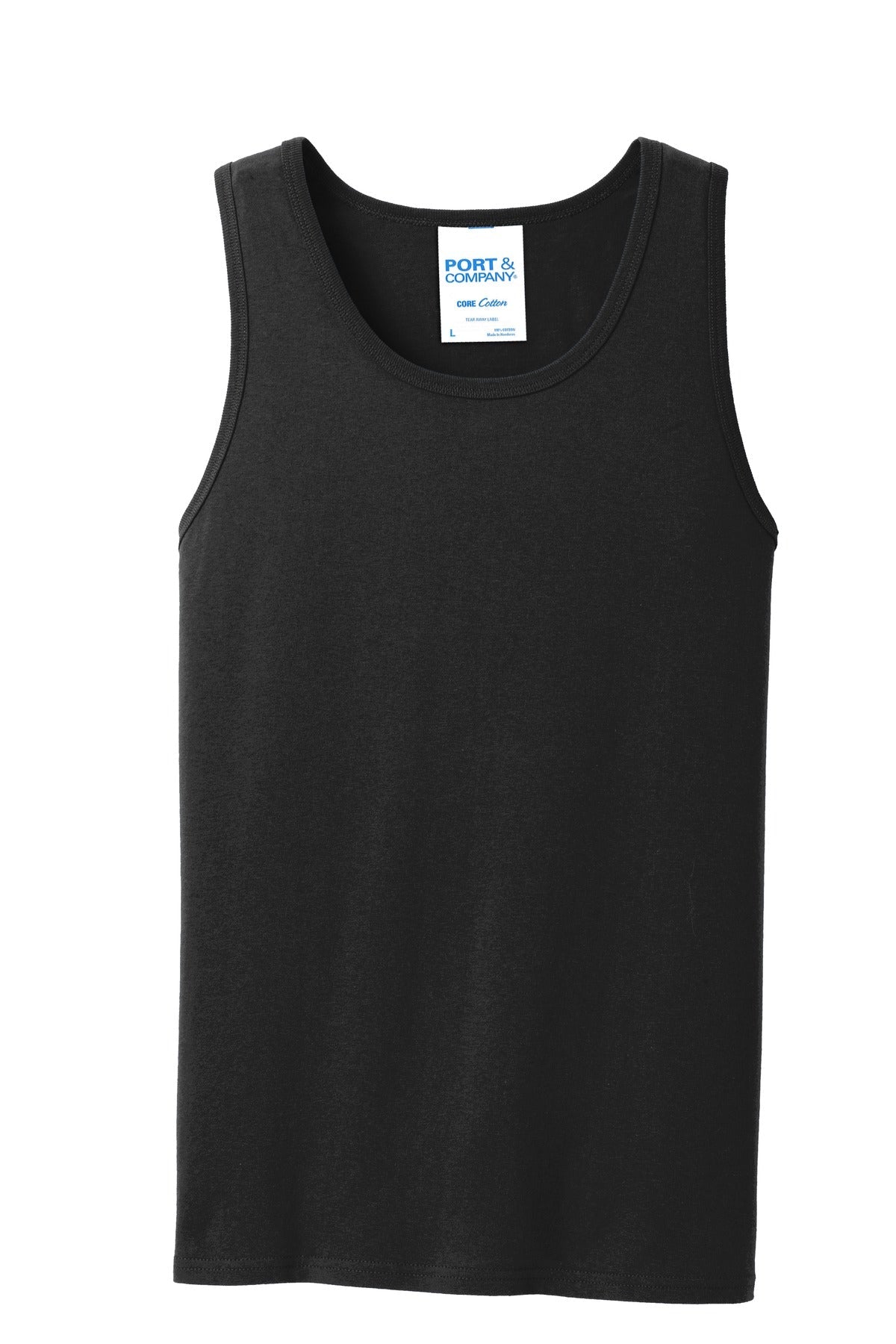 Front View of Jet Black Port & Co Core Cotton Tank Top. PC54TT