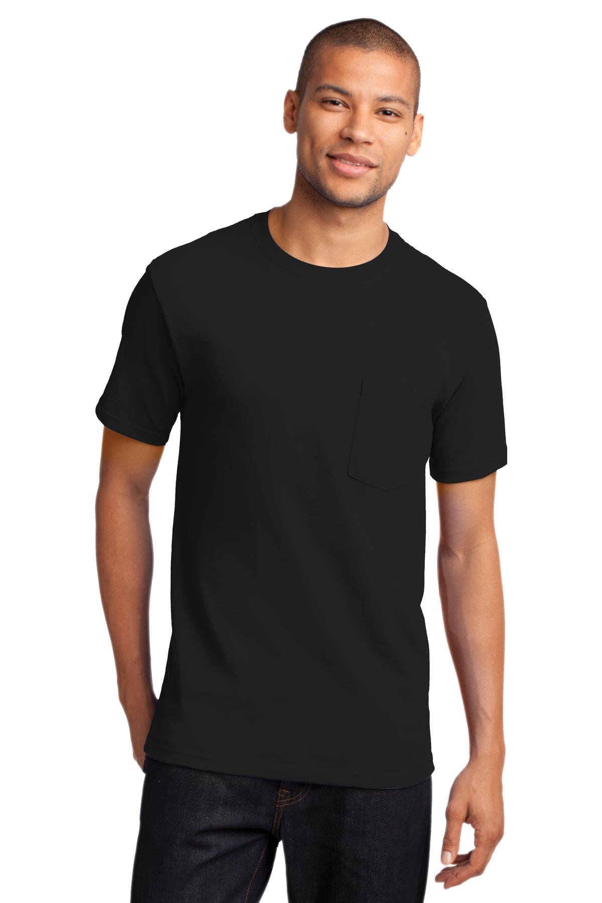 Front View of Jet Black Port & Co Essential Pocket Tee. PC61P