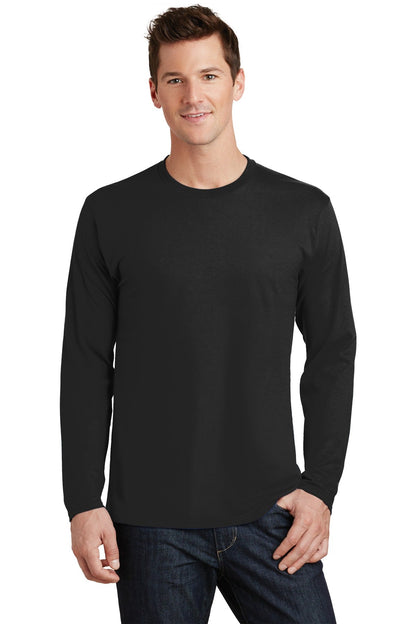 Front View of Jet Black Port & Co Long Sleeve Fan Favorite Tee. PC450LS