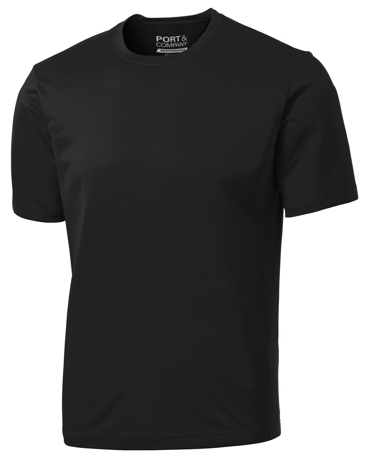 Front View of Jet Black Port & Co Performance Tee. PC380