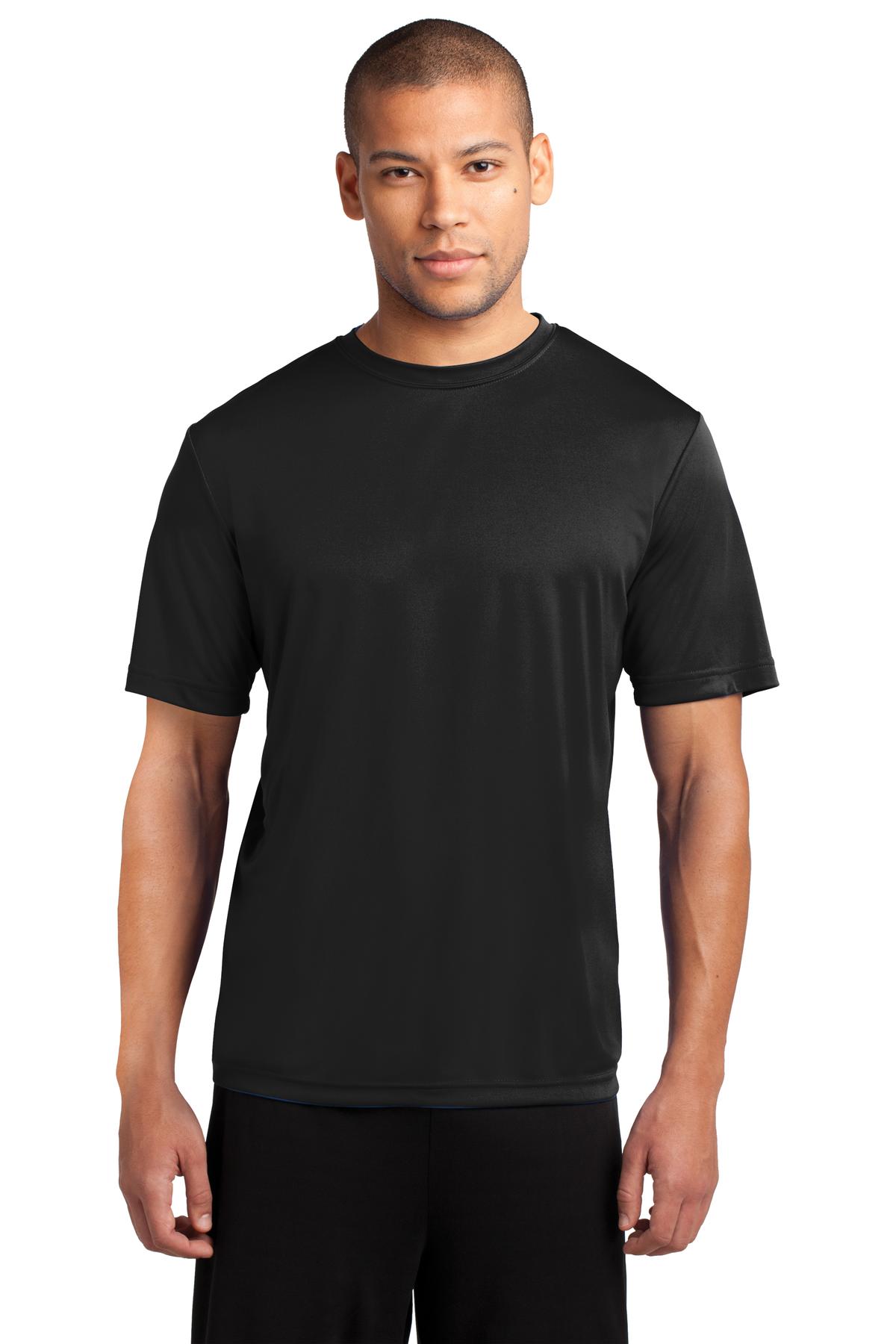 Front View of Jet Black Port & Co Performance Tee. PC380