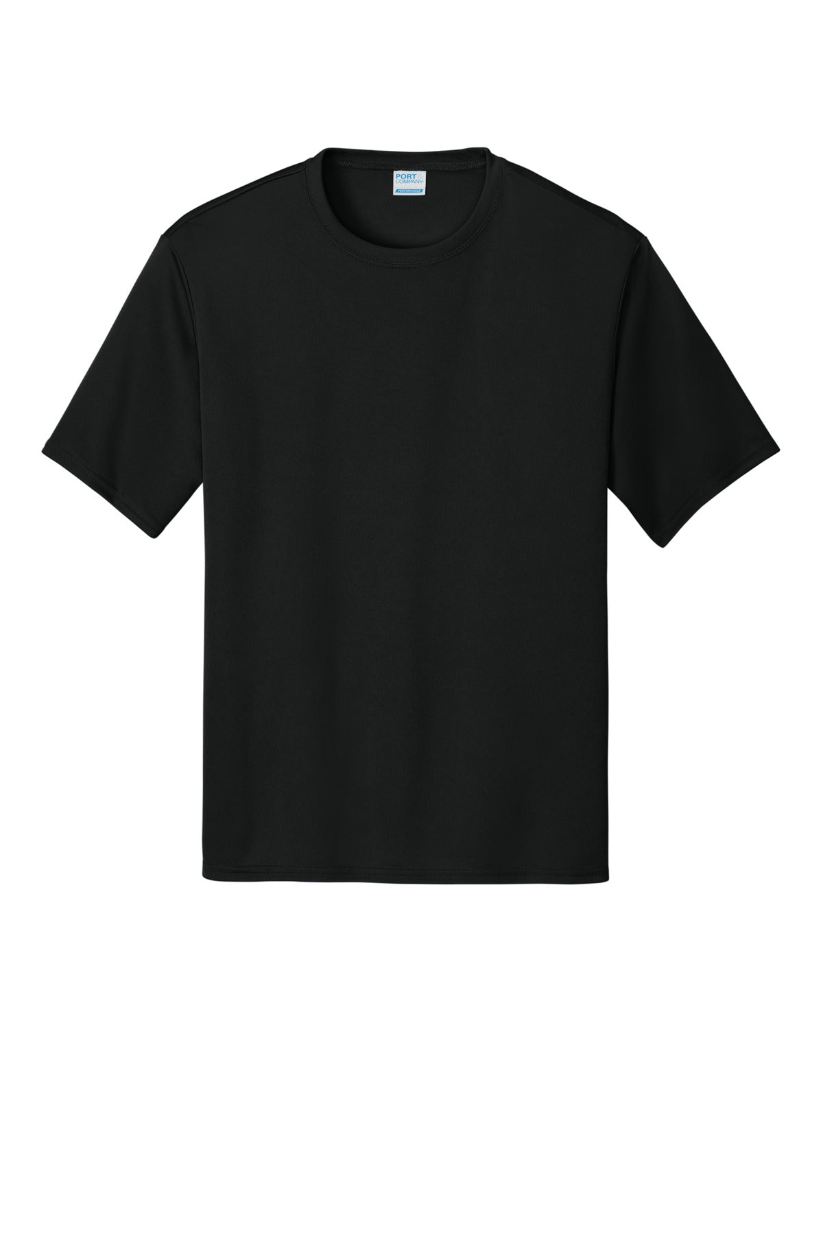 Front View of Jet Black Port & Co Performance Tee. PC380