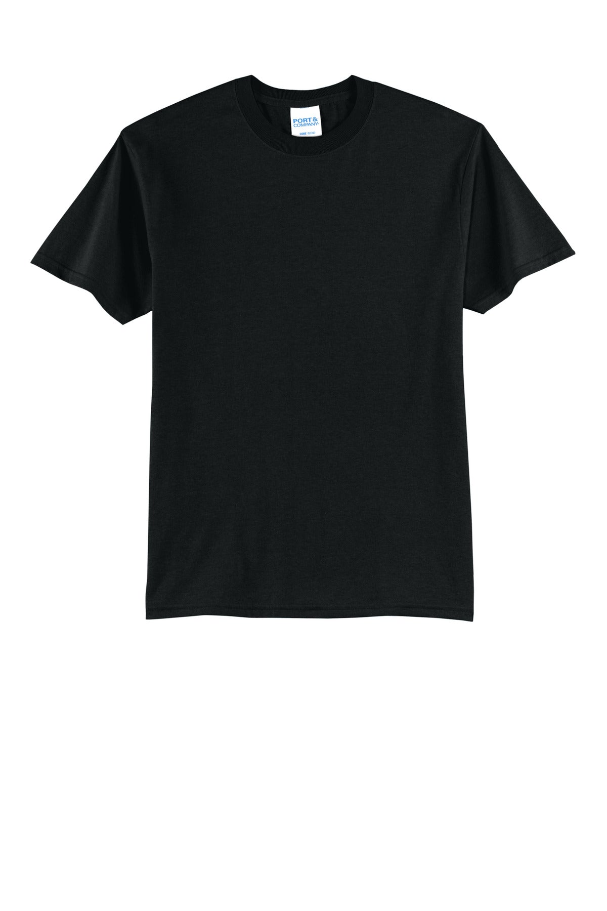 Front View of Jet Black Port & Co Tall Core Blend Tee. PC55T