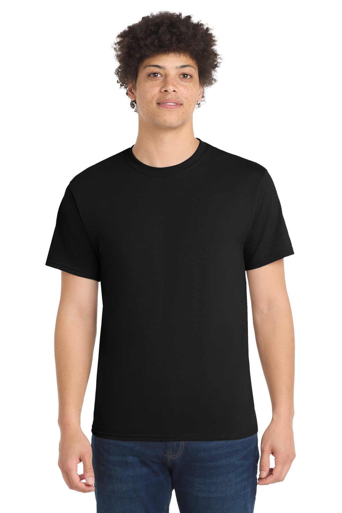 Front View of Jet Black Port & Co Tall Core Blend Tee. PC55T