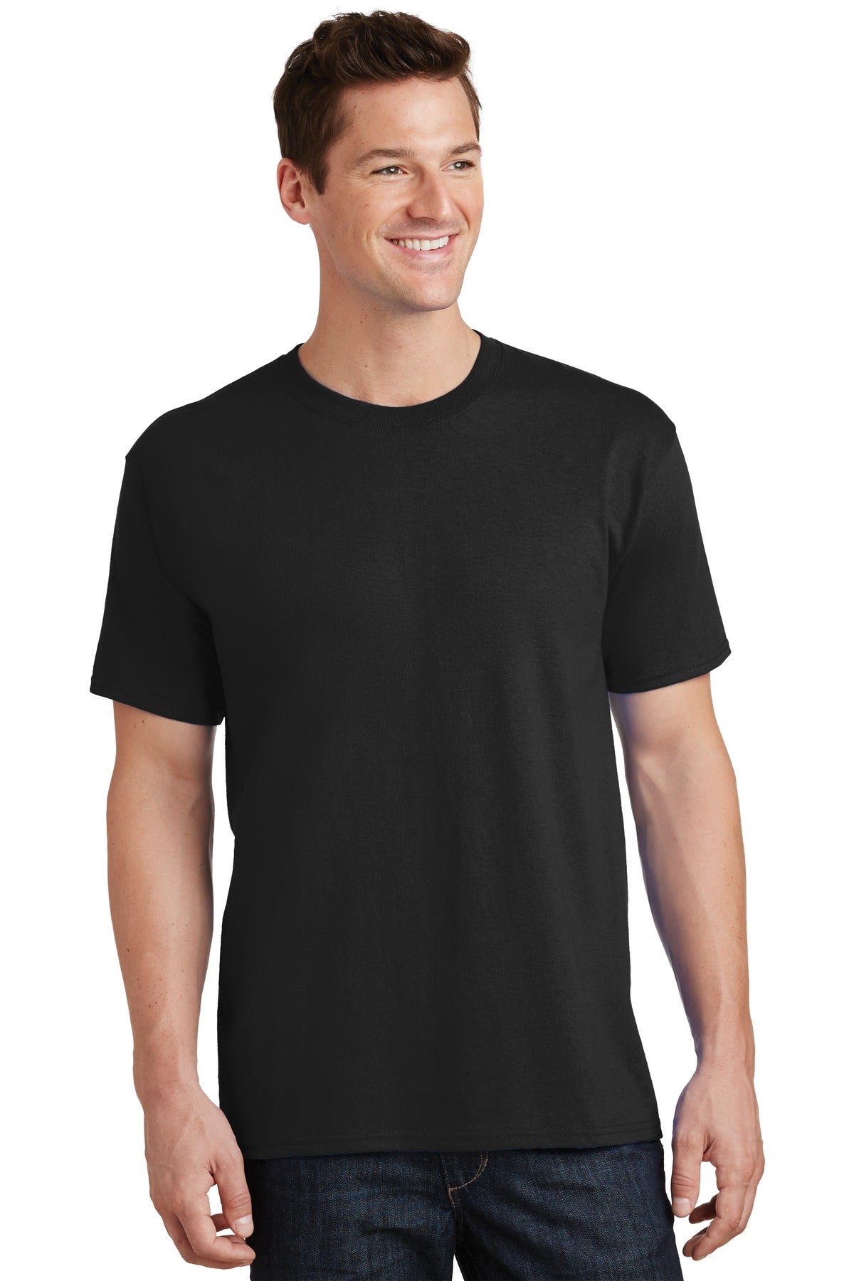 Front View of Jet Black Port & Co Tall Core Cotton Tee PC54T