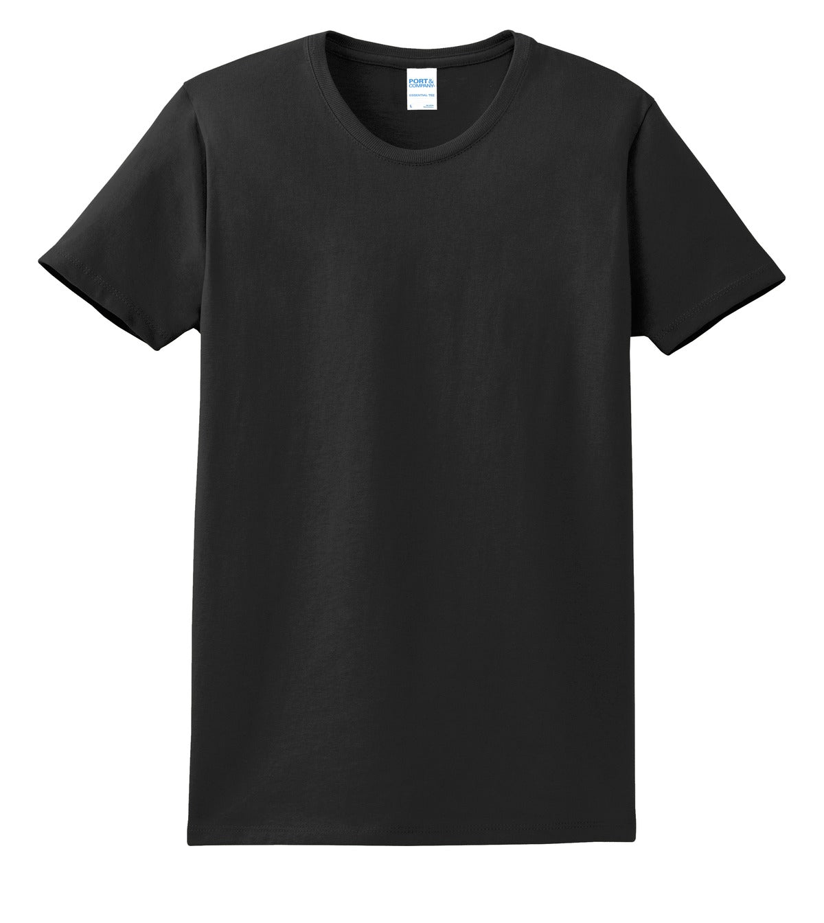 Front View of Jet Black Port & Co Women's Essential Tee. LPC61