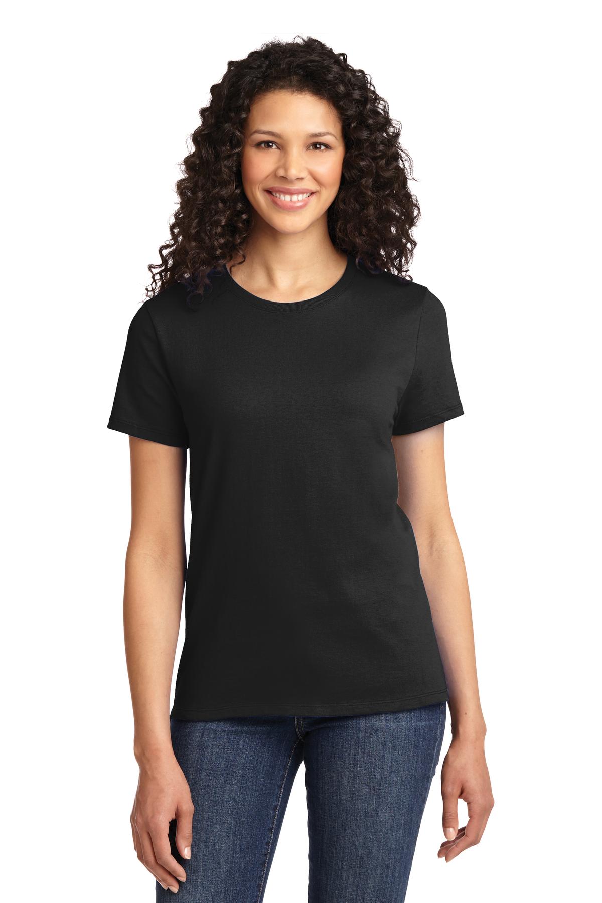 Front View of Jet Black Port & Co Women's Essential Tee. LPC61